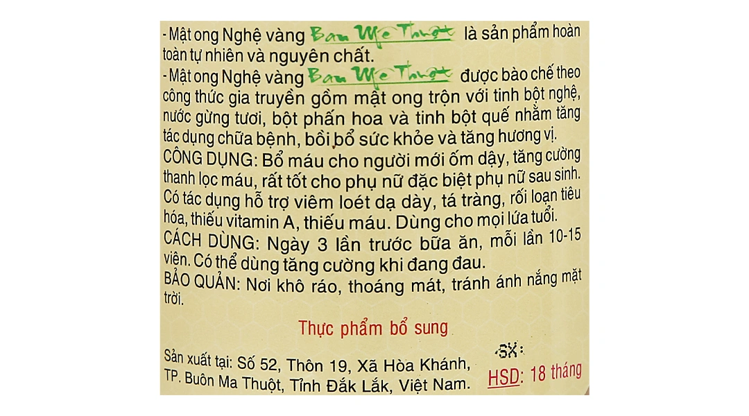 Viên mật ong nghệ vàng Ban Mê Thuột hũ 120g - 11